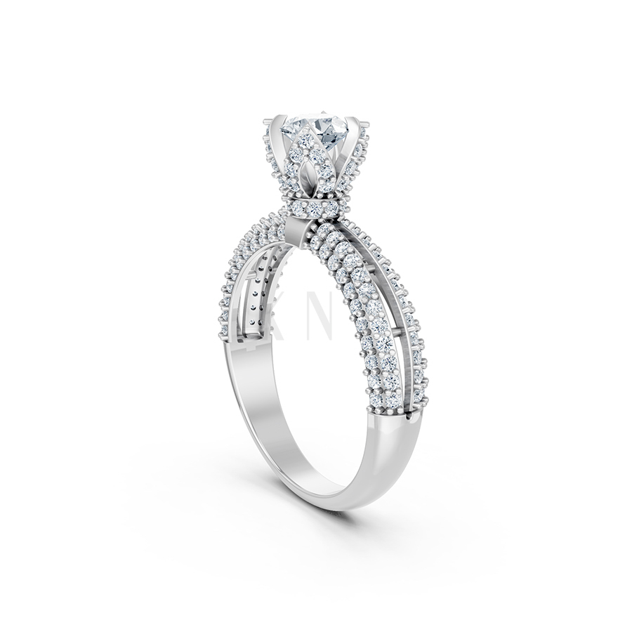 Nhẫn đính hôn đá US R327 màu vàng trắng White Gold kiểu dáng cá tính, hiện đại