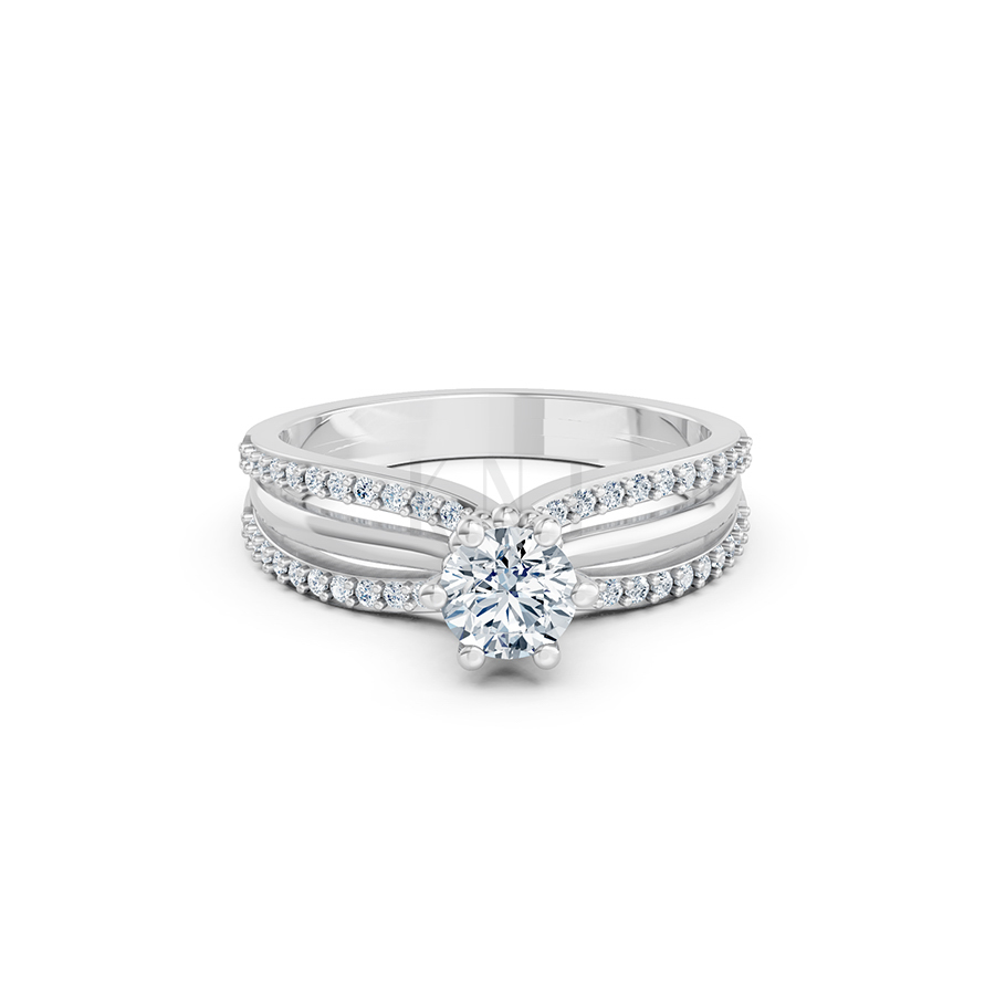 Nhẫn đính hôn SUMMER – R329 màu vàng trắng White Gold vàng sáng, đường nét sắc sảo, tinh tế