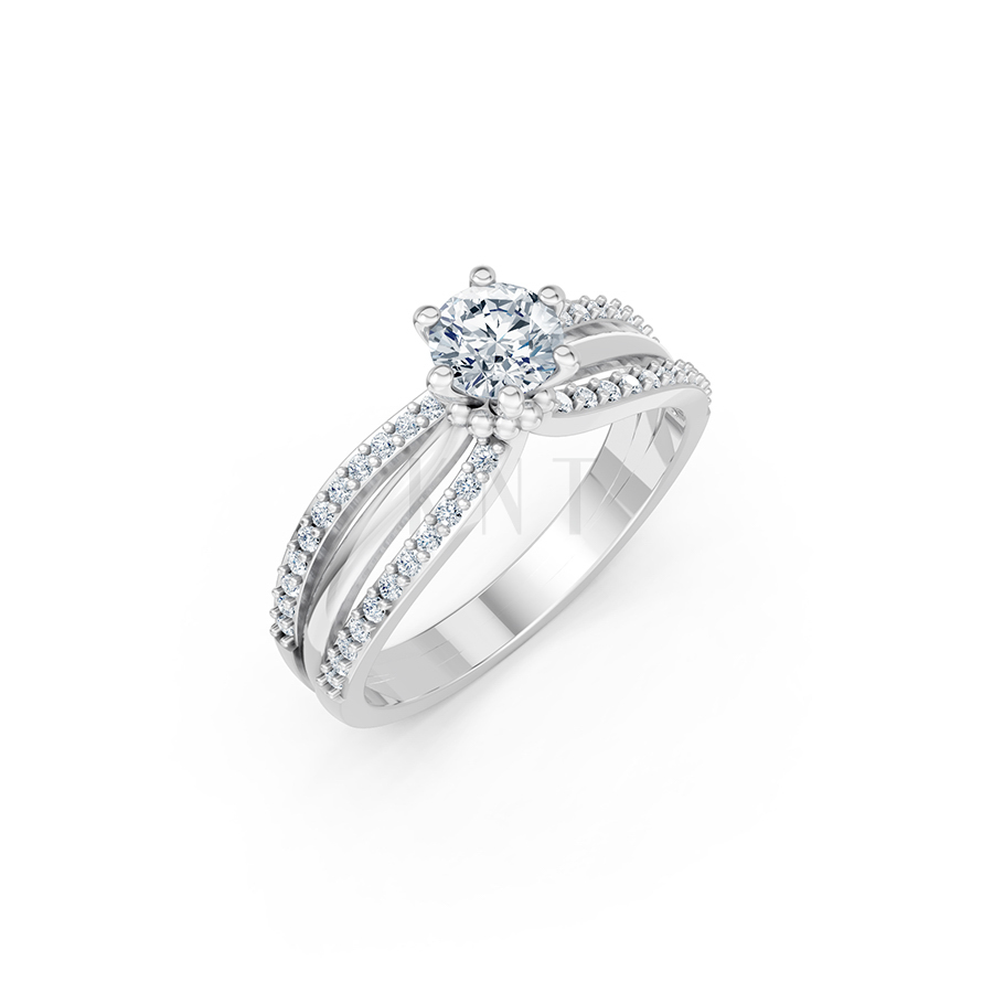 Nhẫn đính hôn SUMMER – R329 màu vàng trắng White Gold kiểu dáng hiện đại, nổi bật