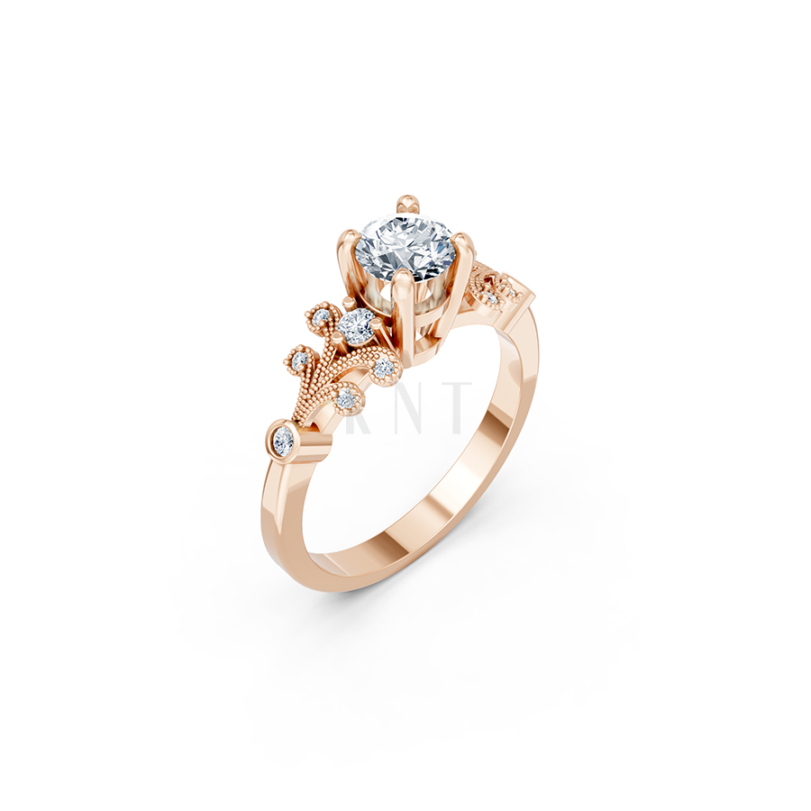 Nhẫn đính hôn đá US R353 – ALICIA màu vàng hồng Rose Gold họa tiết ấn tượng, cá tính