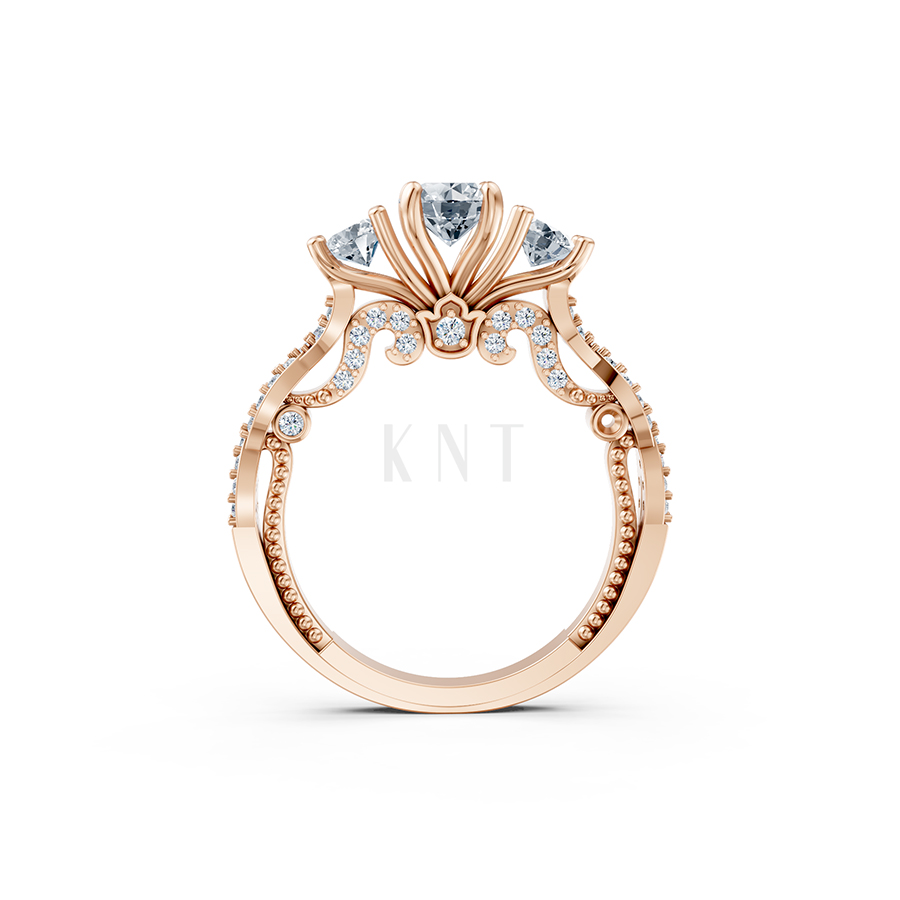 Nhẫn đính hôn đá cao cấp R407 – ADELE màu vàng hồng Rose Gold vàng đẹp, họa tiết hình học, độc đáo