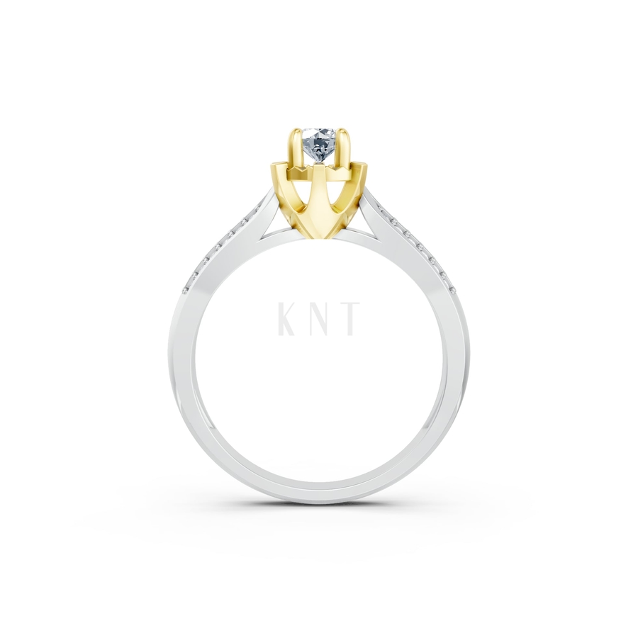 Nhẫn đính hôn R457 phối màu Dual Color vàng đẹp, họa tiết hình học, độc đáo