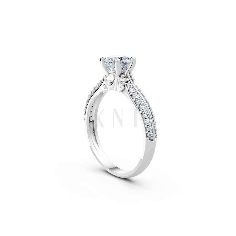 Nhẫn đính hôn R471 màu vàng trắng White Gold vàng sáng, đường nét sắc sảo, tinh tế