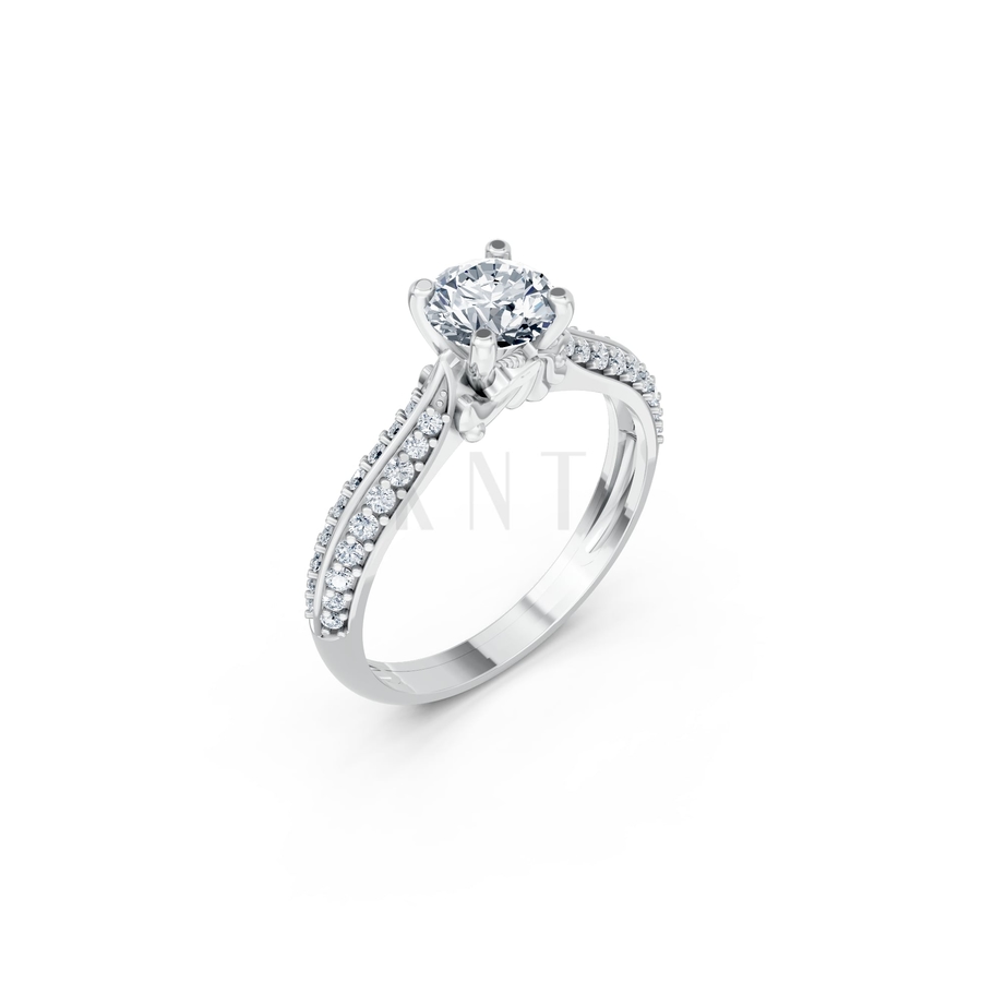 Nhẫn đính hôn R471 màu vàng trắng White Gold kiểu dáng hiện đại, nổi bật