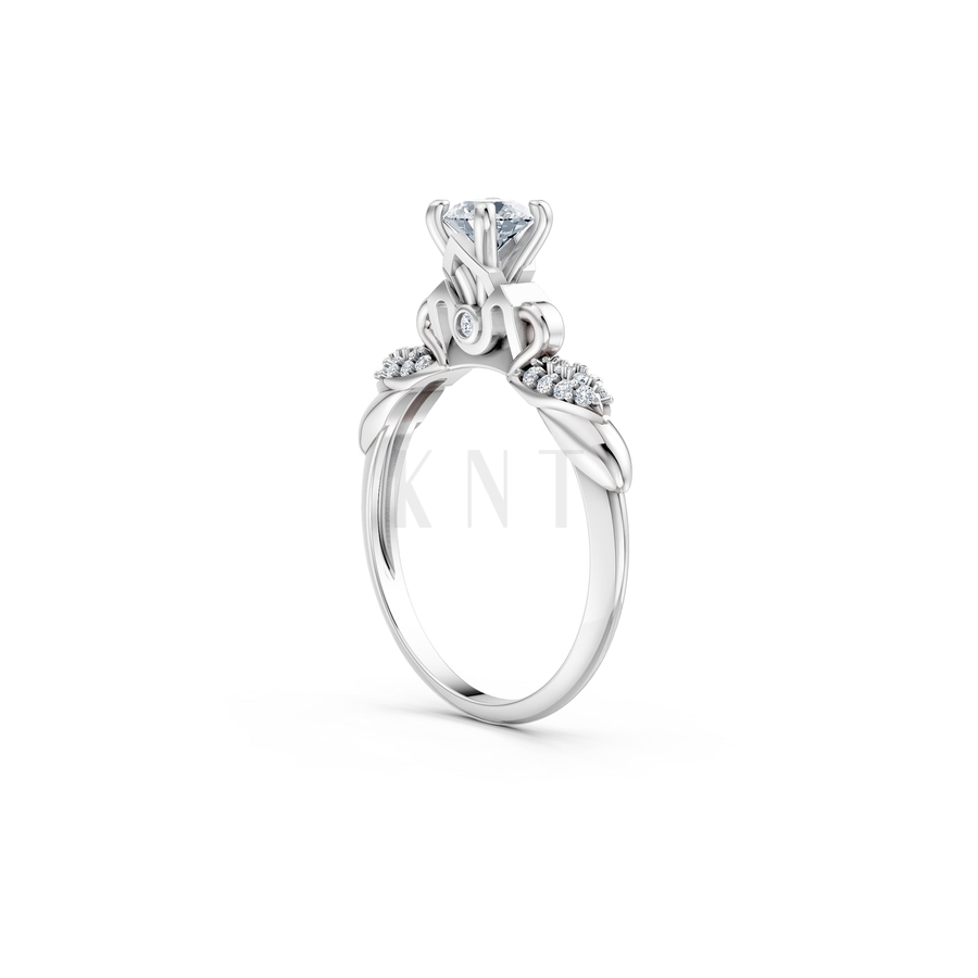 Nhẫn đính hôn R474 màu vàng trắng White Gold kiểu dáng cá tính, hiện đại