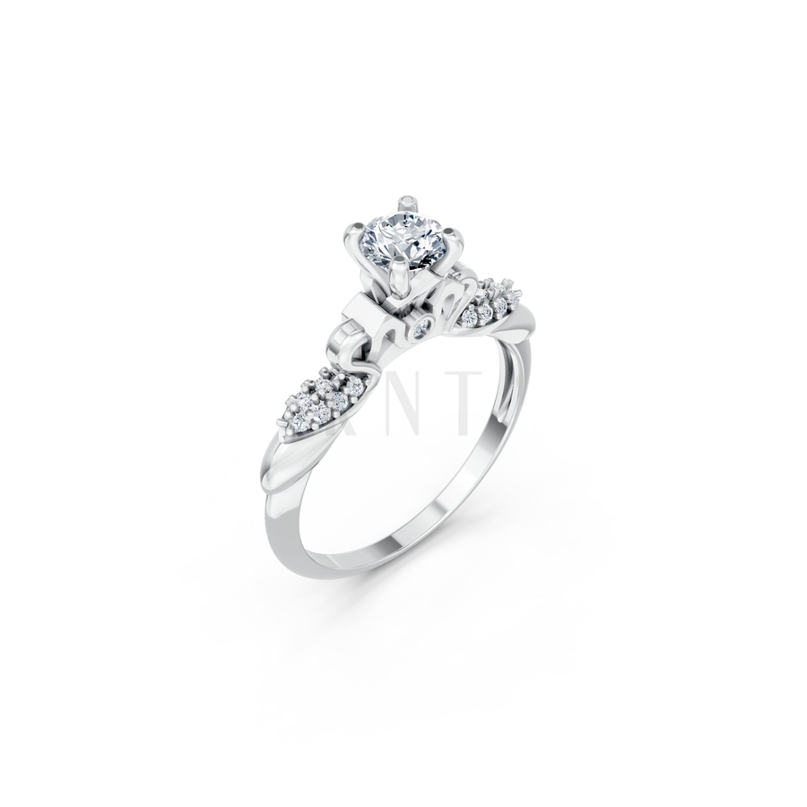 Nhẫn đính hôn R474 màu vàng trắng White Gold kiểu dáng hiện đại, nổi bật