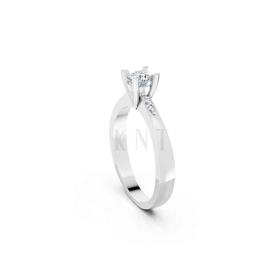 Nhẫn đính hôn R60 thiết kế ổ hột nổi bật, đá tấm thanh lịch màu vàng trắng White Gold kiểu dáng cá tính, hiện đại
