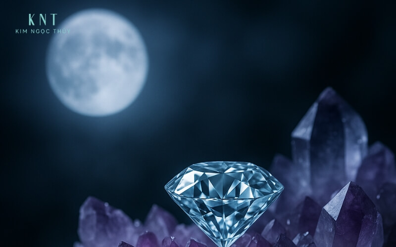Kim cương được thanh tẩy bằng cách đặt trên tinh thể thạch anh tím dưới ánh trăng