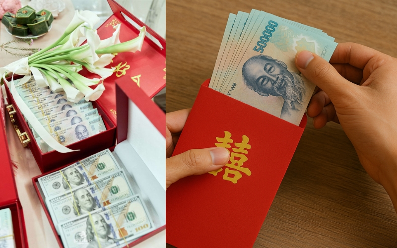 Nhà trai chuẩn bị phong bì và tiền lễ