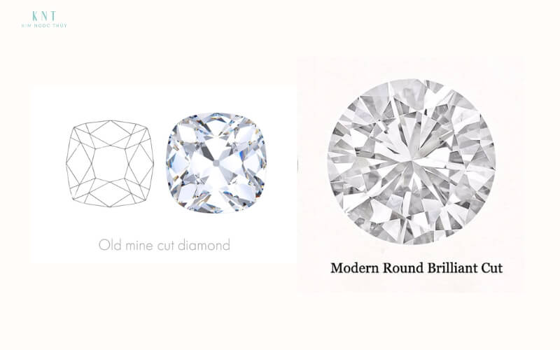 So sánh kim cương Old Mine và Round Brilliant hiện đại 