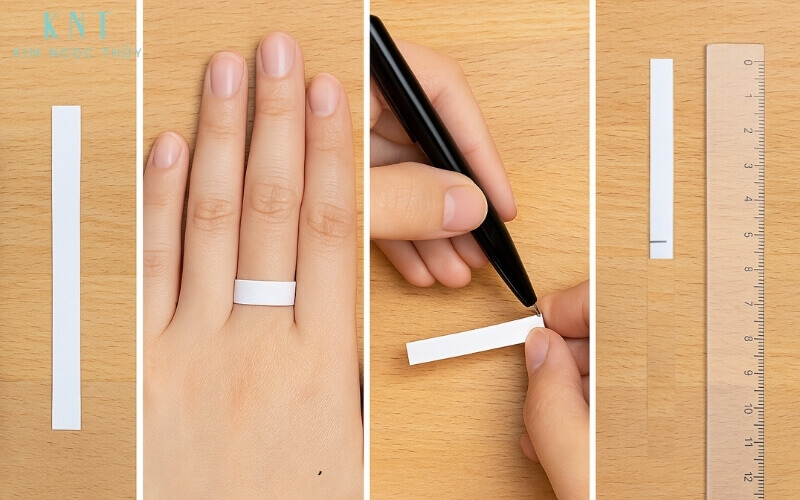 Cách đo size nhẫn bằng giấy/sợi chỉ quấn quanh ngón tay