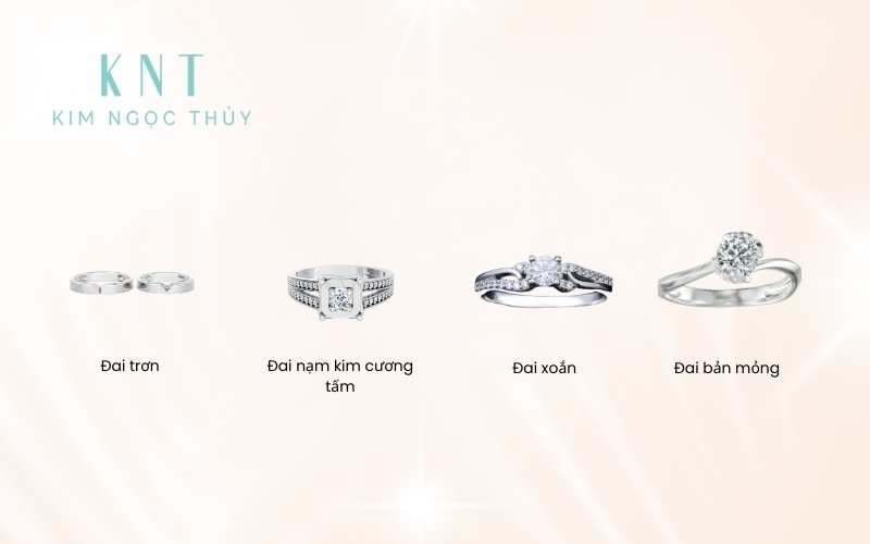 Bốn mẫu nhẫn kim cương với các kiểu đai khác nhau