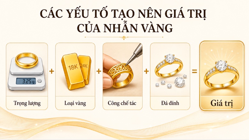 Trọng lượng nhẫn vàng và các yếu tố ảnh hưởng đến giá