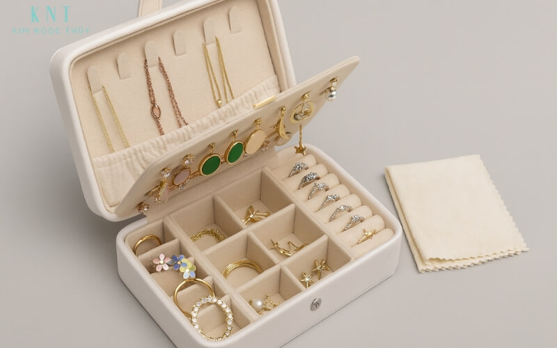 Cất giữ trang sức mạ vàng vào hộp có ngăn chia và lót mềm