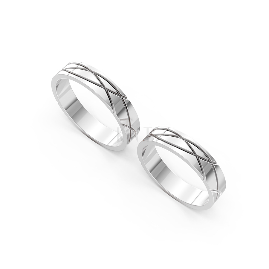 Nhẫn cưới A105 vàng trắng White Gold kiểu dáng cá tính, hiện đại