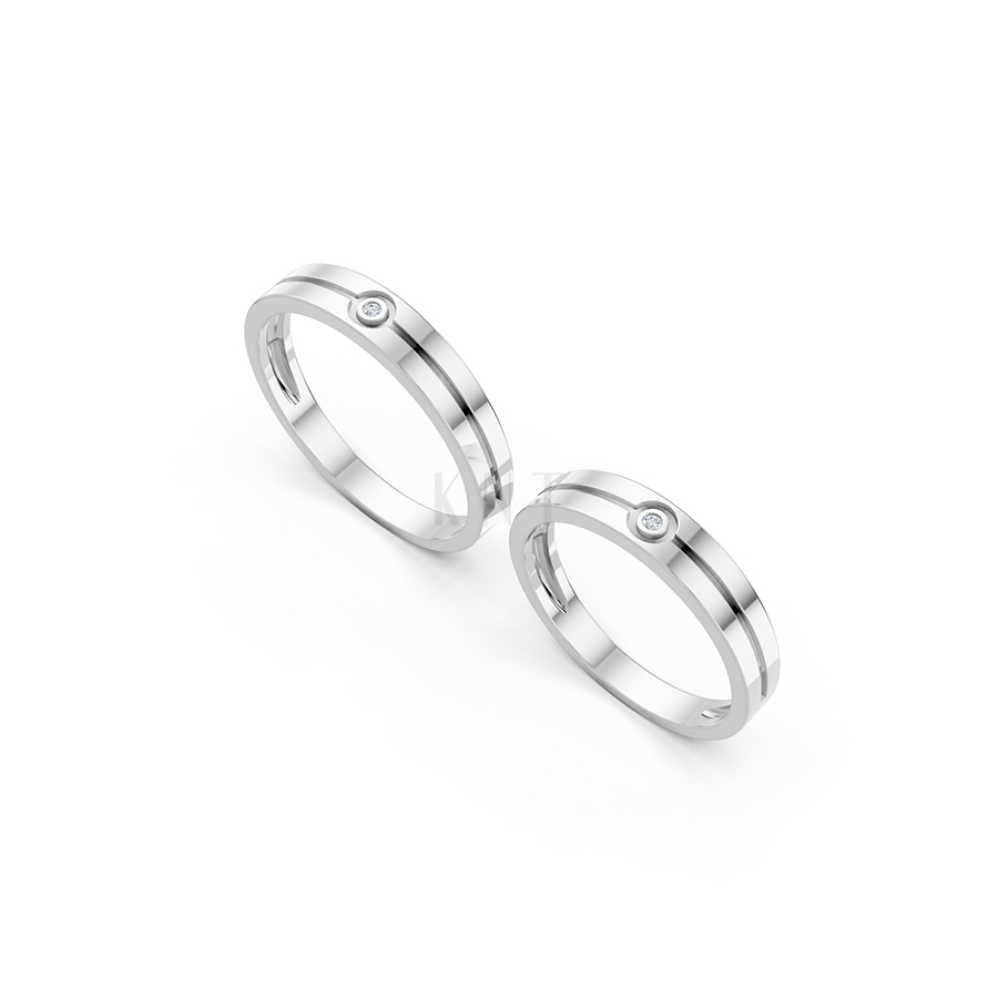 Nhẫn cưới A106 vàng trắng White Gold vàng sáng, đường nét sắc sảo, tinh tế