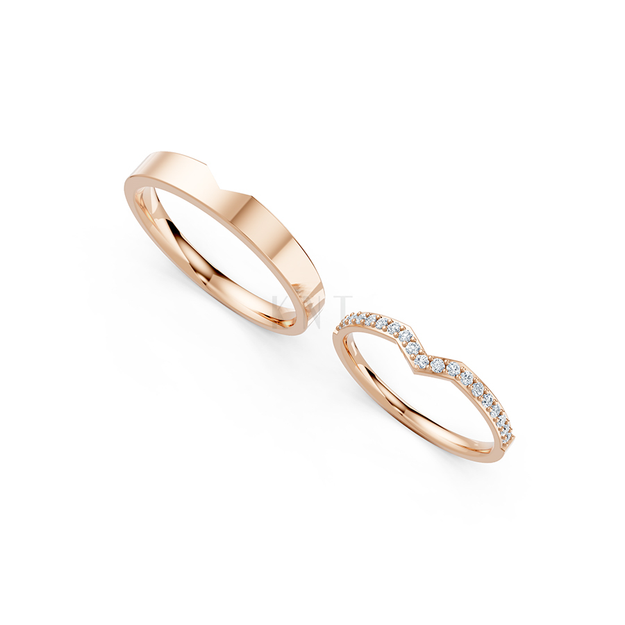 Nhẫn cưới A108 vàng hồng Rose Gold thiết kế đối xứng, phong cách, ấn tượng