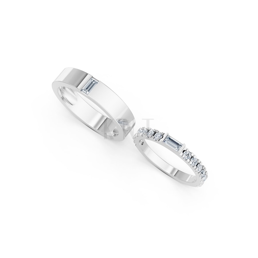 NHẪN CƯỚI A193 vàng trắng White Gold kiểu dáng cá tính, hiện đại