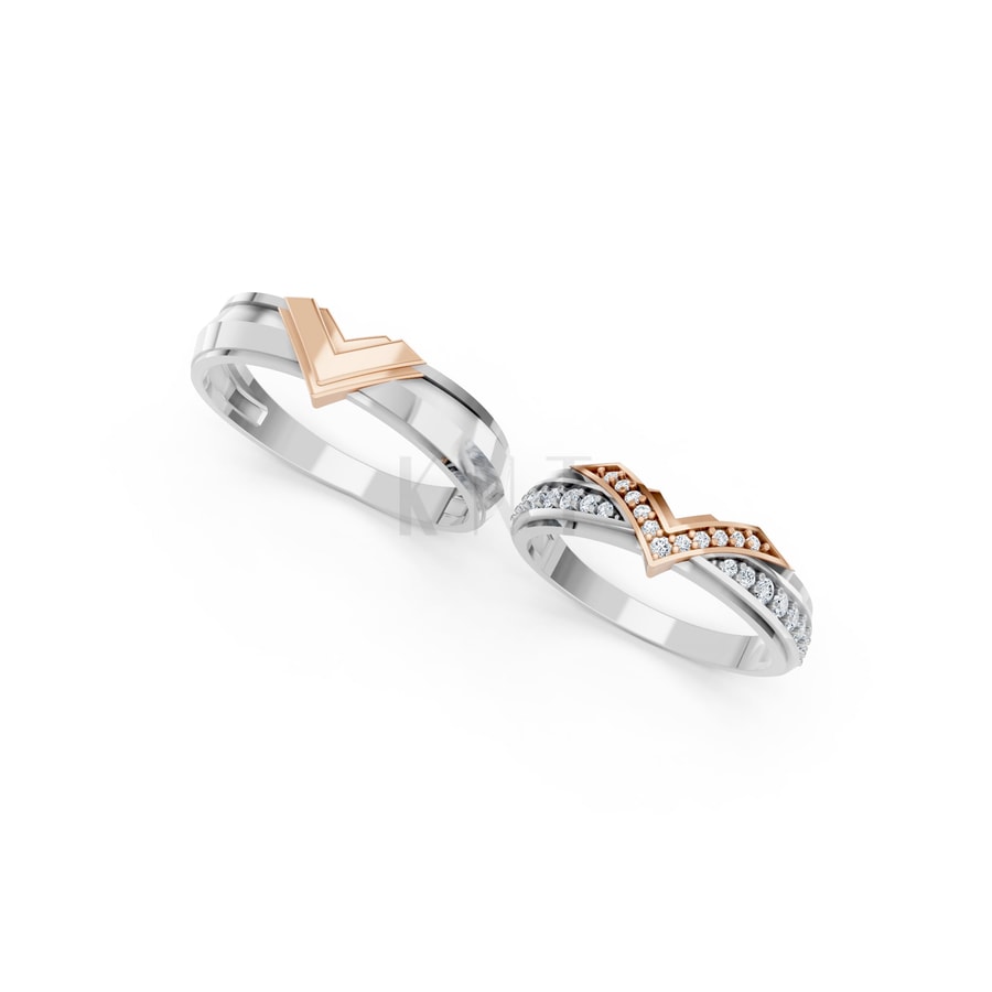 NHẪN CƯỚI A214 phối màu Dual Color vàng đẹp, kiểu dáng trẻ trung, độc đáo