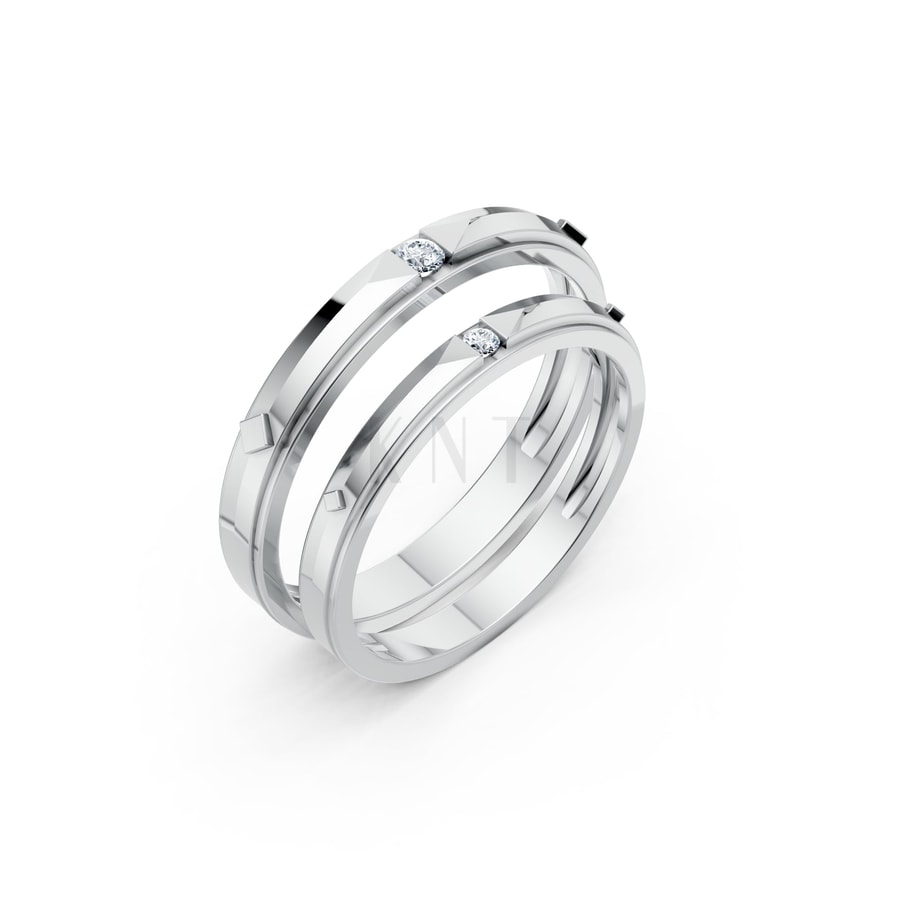 NHẪN CƯỚI A235 vàng trắng White Gold kiểu dáng hiện đại, nổi bật