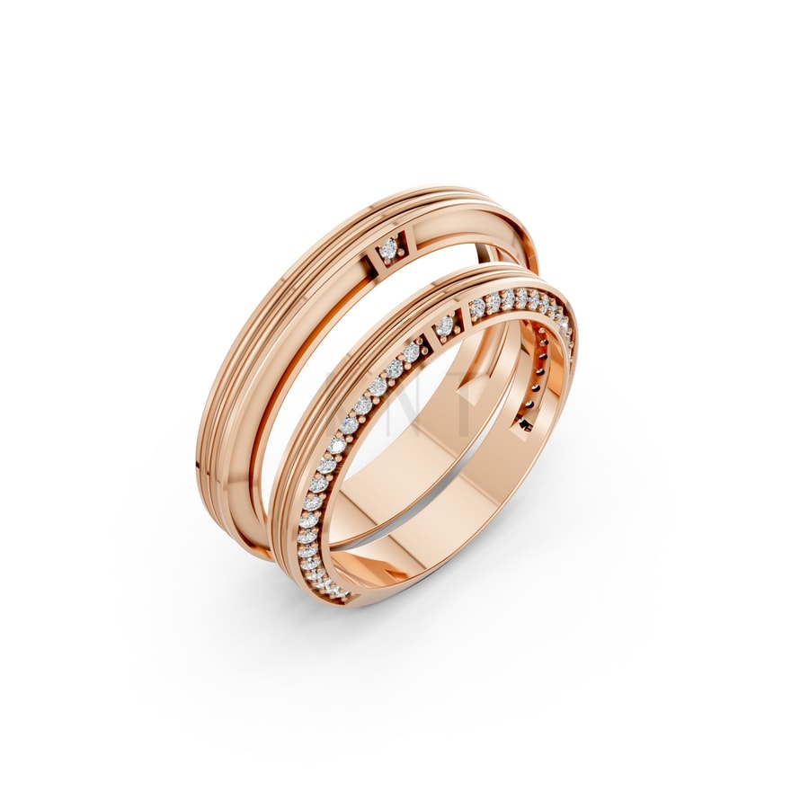 NHẪN CƯỚI A237 vàng hồng Rose Gold họa tiết ấn tượng, cá tính