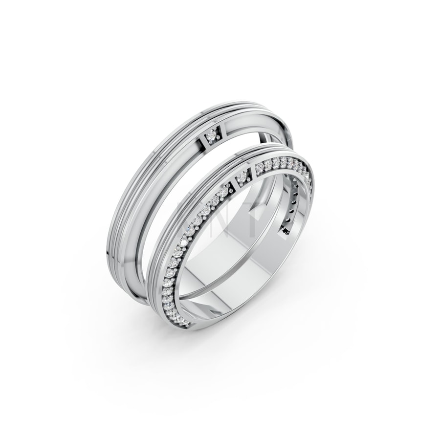 NHẪN CƯỚI A237 vàng trắng White Gold kiểu dáng hiện đại, nổi bật