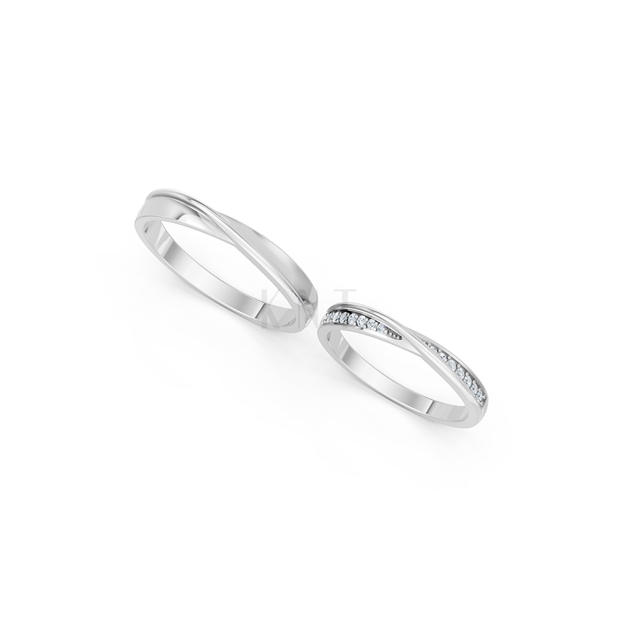 Nhẫn cưới A258 vàng trắng White Gold kiểu dáng cá tính, hiện đại