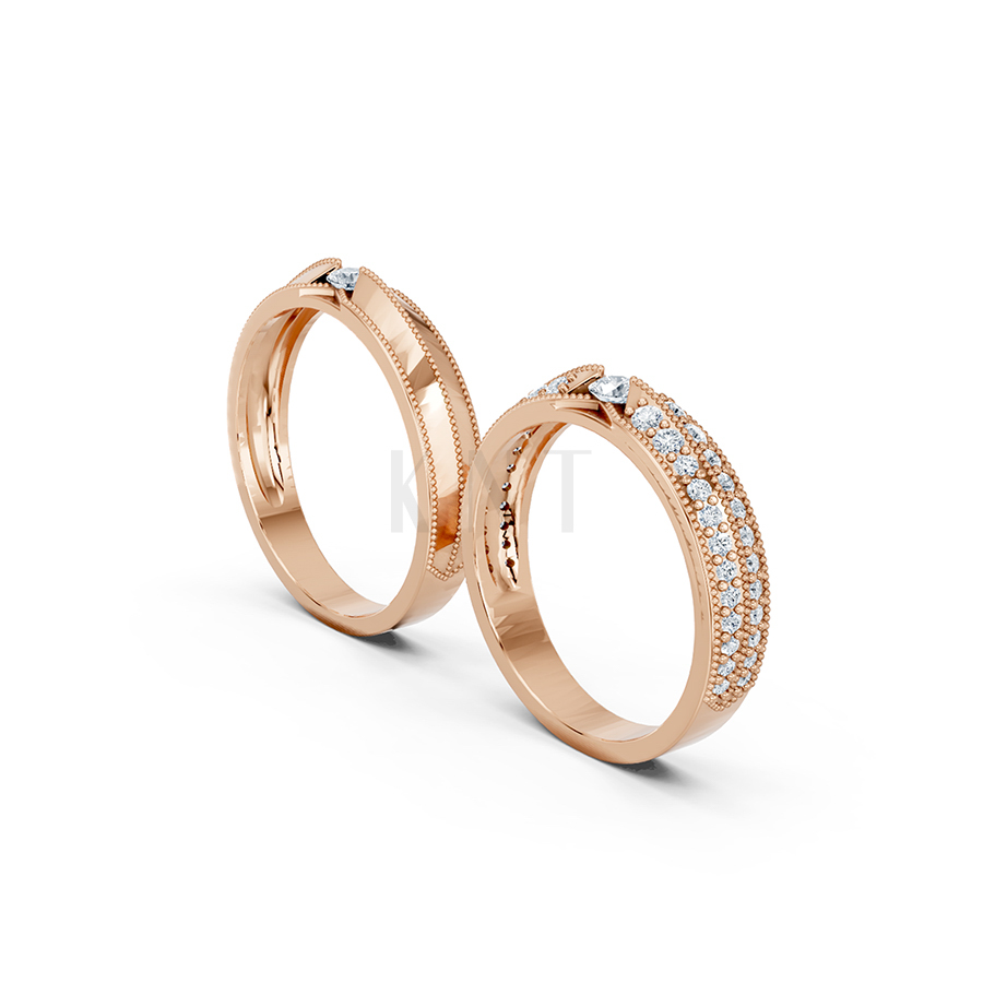 Nhẫn cưới A261 vàng hồng Rose Gold thiết kế đối xứng, phong cách, ấn tượng