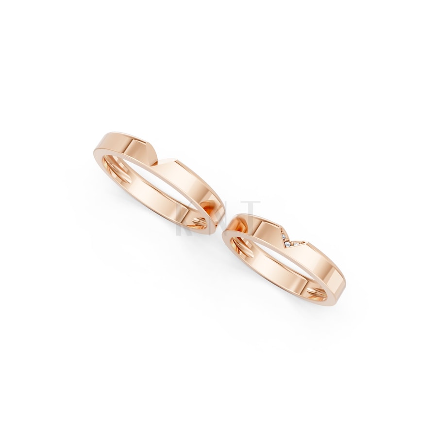 NHẪN CƯỚI A267 màu vàng hồng Rose Gold vàng đẹp, kiểu dáng trẻ trung, độc đáo