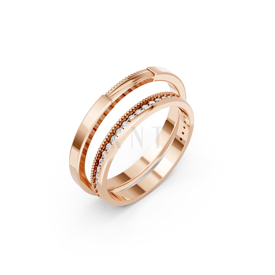 Nhẫn cưới H105 vàng hồng Rose Gold họa tiết ấn tượng, cá tính