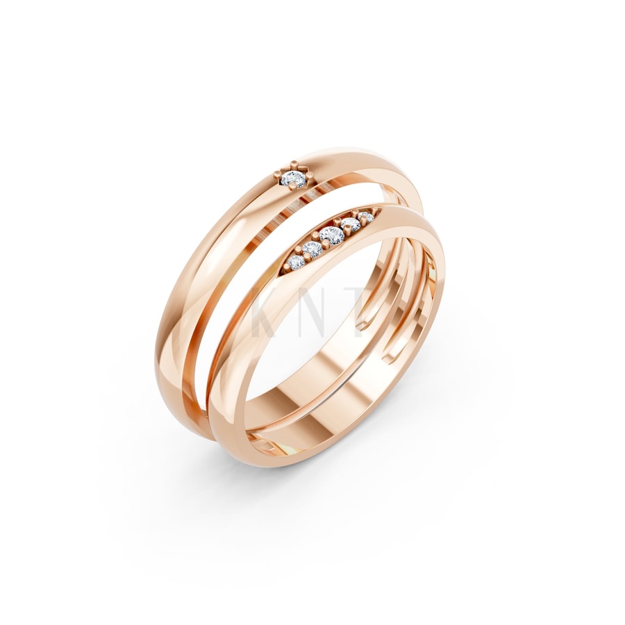 Nhẫn cưới kim cương H109 vàng hồng Rose Gold họa tiết ấn tượng, cá tính
