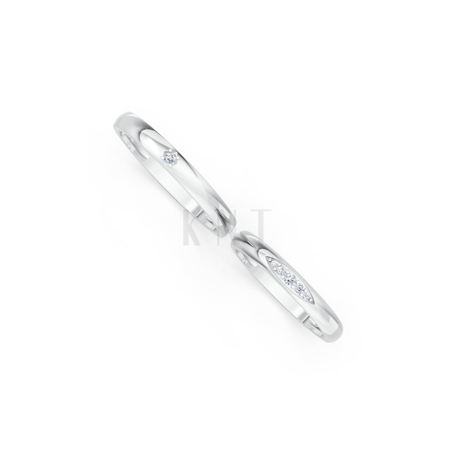 Nhẫn cưới kim cương H109 vàng trắng White Gold thiết kế trẻ trung, hiện đại