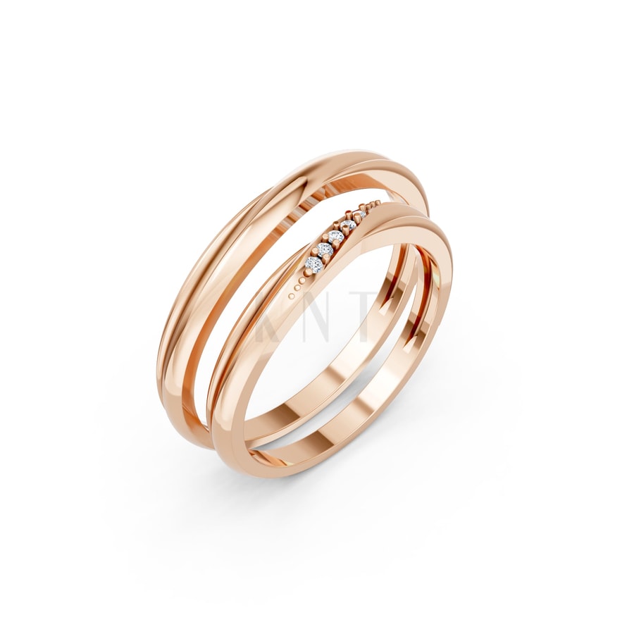 Nhẫn cưới kim cương H112 vàng hồng Rose Gold họa tiết ấn tượng, cá tính