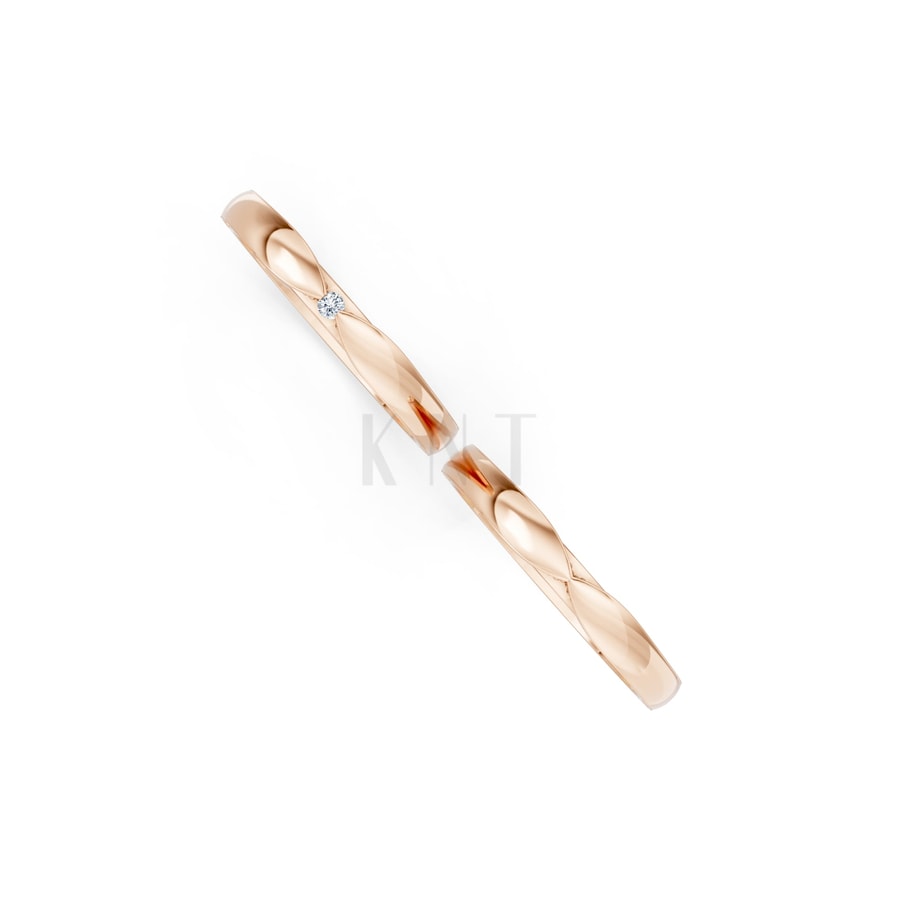 Nhẫn cưới kim cương H113 vàng hồng Rose Gold vàng đẹp, kiểu dáng trẻ trung, độc đáo