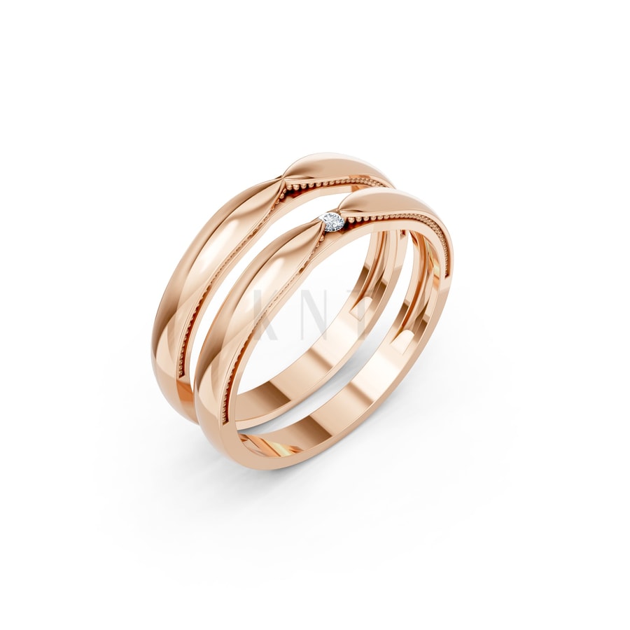 Nhẫn cưới kim cương H113 vàng hồng Rose Gold họa tiết ấn tượng, cá tính
