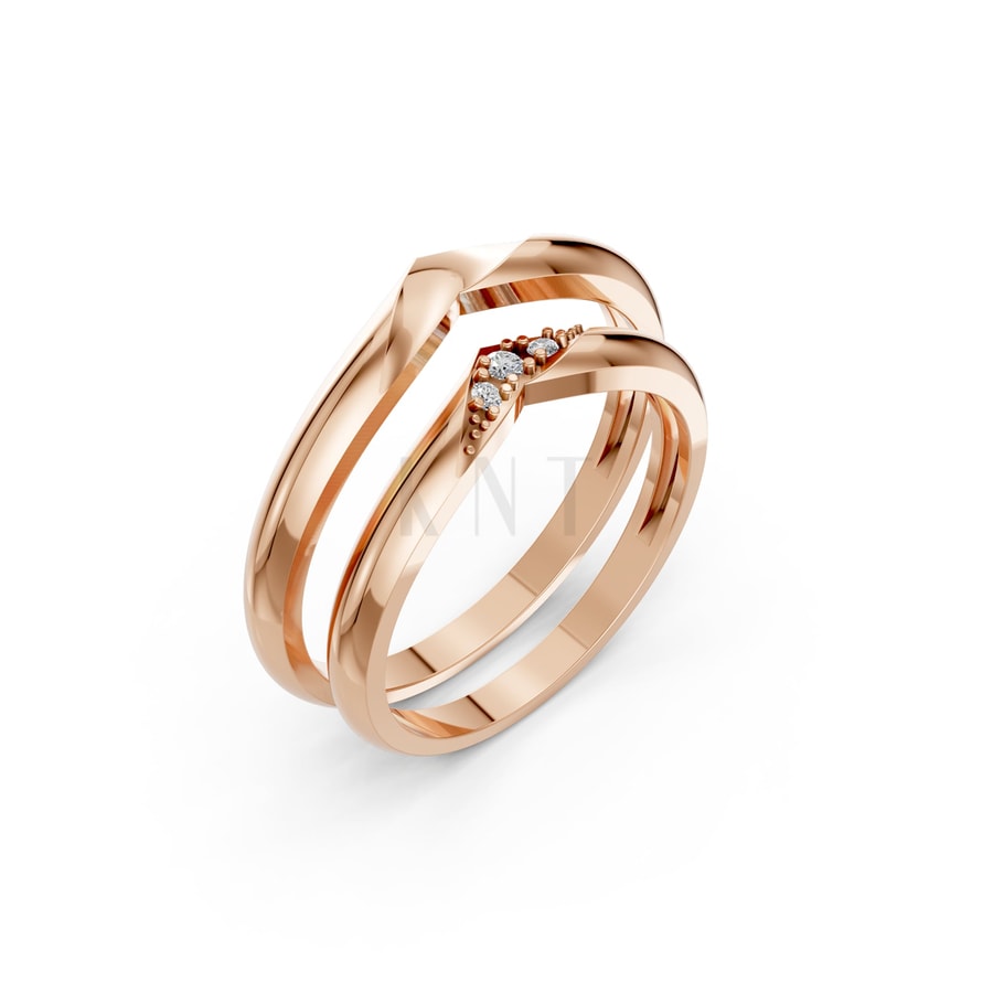 Nhẫn cưới H114 vàng hồng Rose Gold họa tiết ấn tượng, cá tính