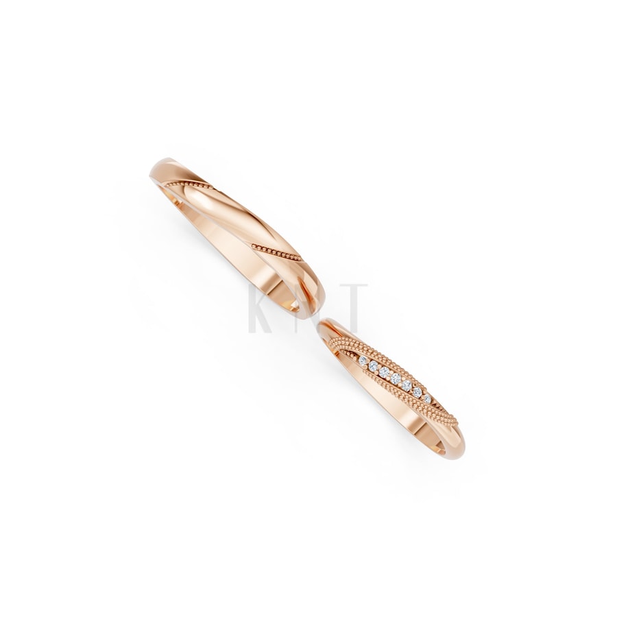 Nhẫn cưới kim cương H115 vàng hồng Rose Gold phong cách trẻ trung, nổi bật