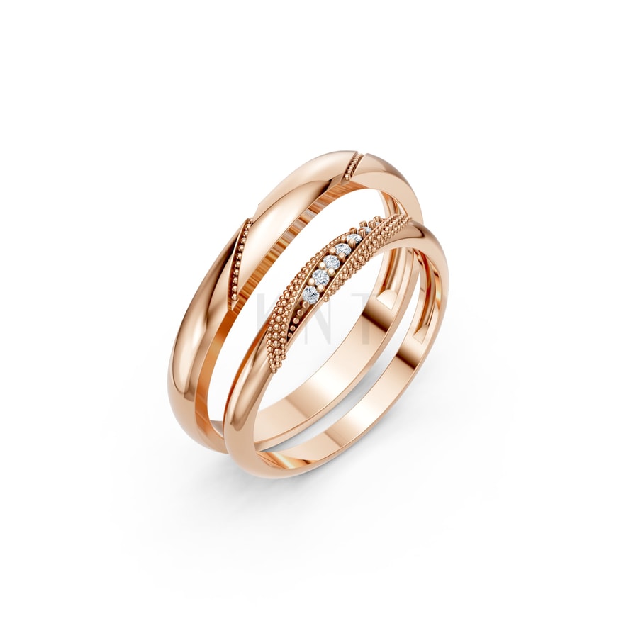 Nhẫn cưới kim cương H115 vàng hồng Rose Gold họa tiết ấn tượng, cá tính
