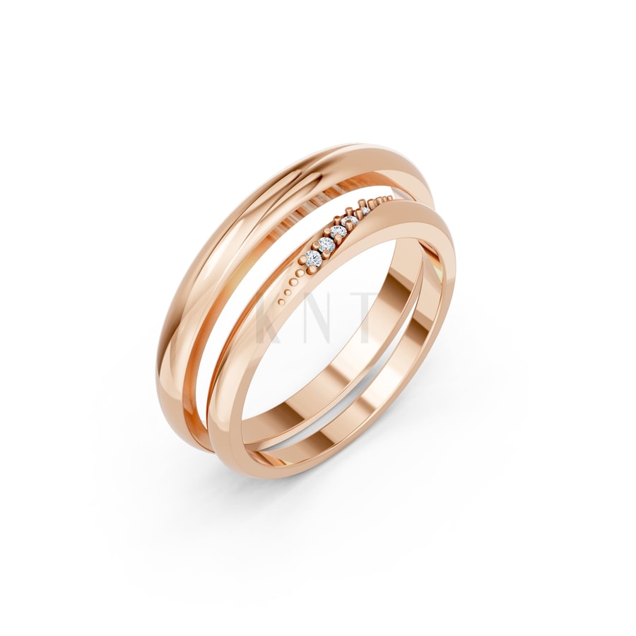Nhẫn cưới kim cương H121 vàng hồng Rose Gold họa tiết ấn tượng, cá tính