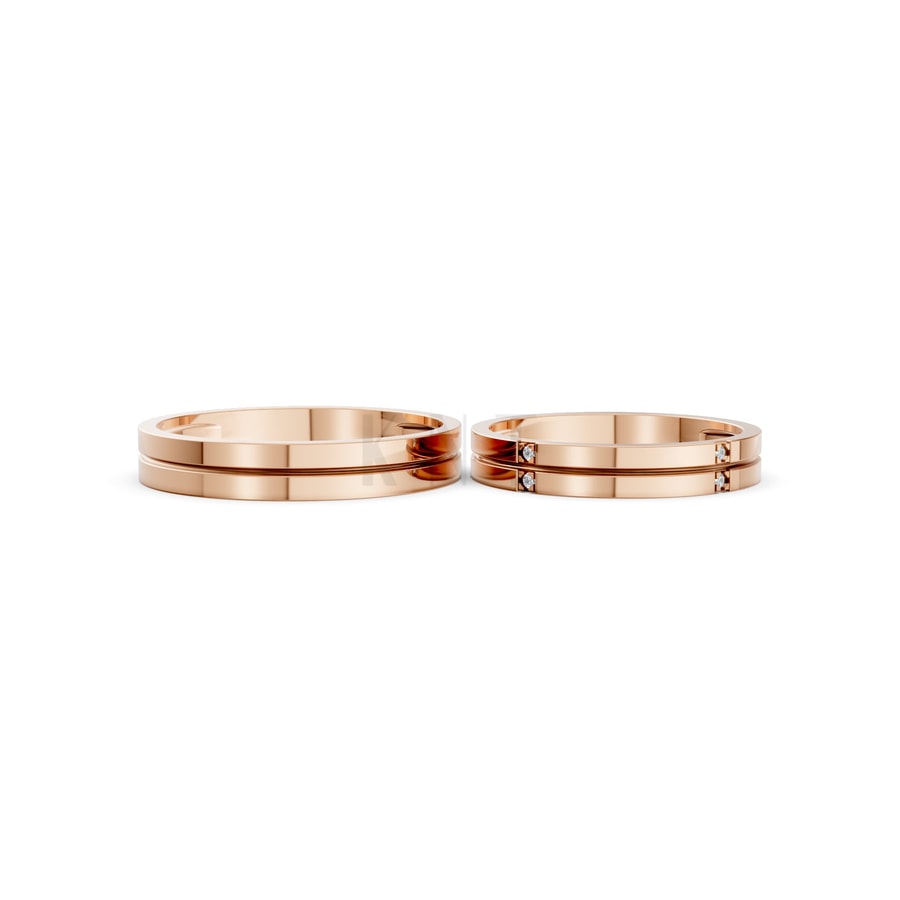 Nhẫn cưới H126 vàng hồng Rose Gold thiết kế đối xứng, phong cách, ấn tượng
