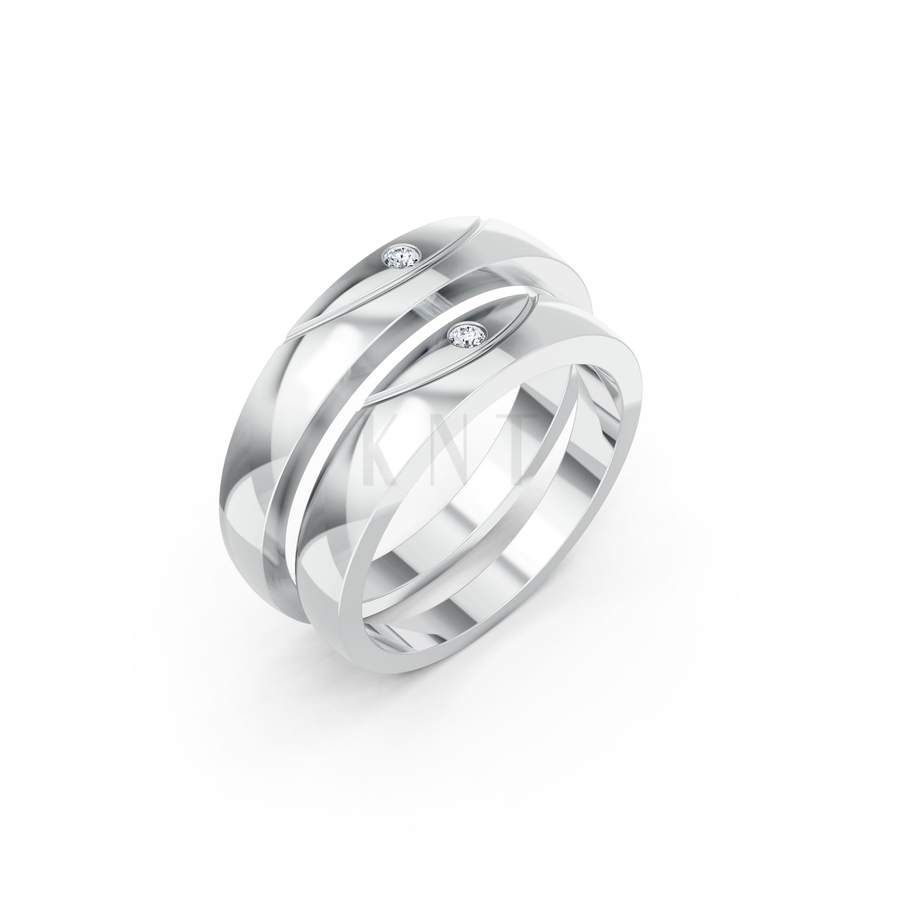 Nhẫn cưới H2 vàng trắng White Gold kiểu dáng hiện đại, nổi bật