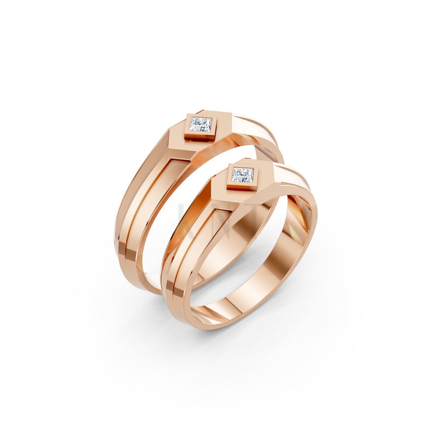 Nhẫn cưới H4 màu vàng hồng Rose Gold họa tiết ấn tượng, cá tính