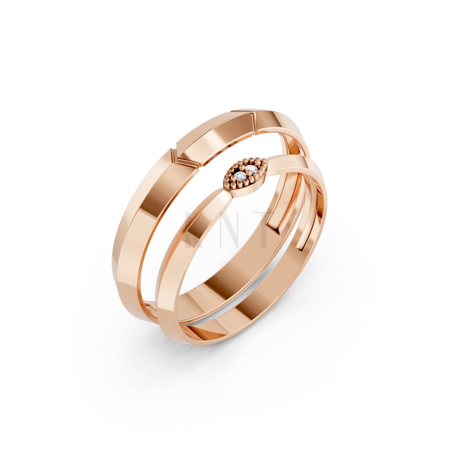 Nhẫn cưới H91 vàng hồng Rose Gold họa tiết ấn tượng, cá tính