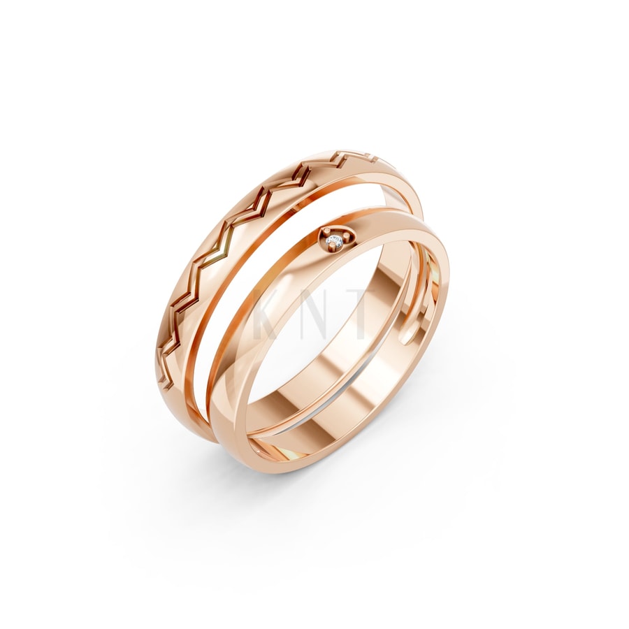 Nhẫn cưới H96 vàng hồng Rose Gold họa tiết ấn tượng, cá tính