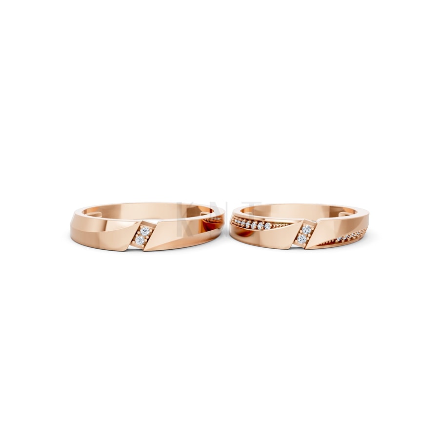 Nhẫn cưới K21 vàng hồng Rose Gold vàng đẹp, kiểu dáng trẻ trung, độc đáo