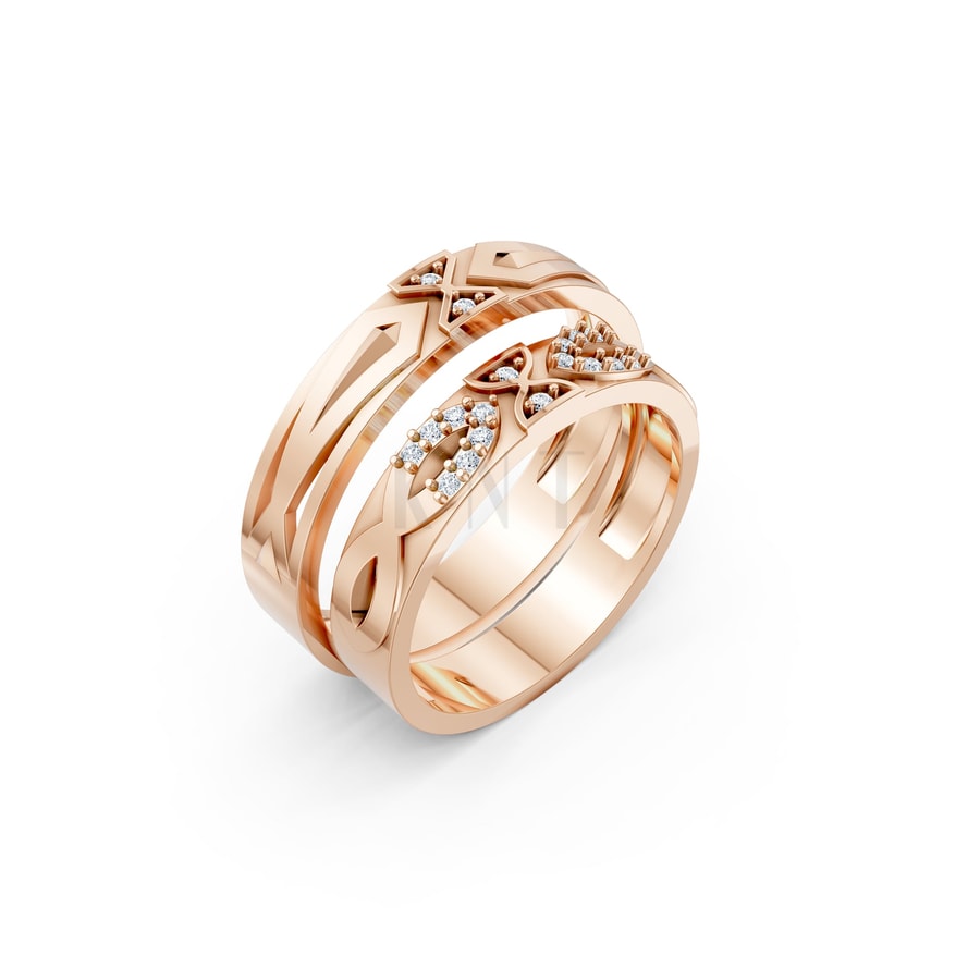 NHẪN CƯỚI K25 vàng hồng Rose Gold họa tiết ấn tượng, cá tính
