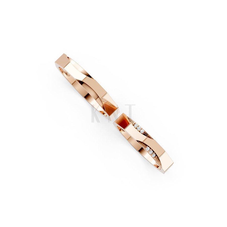 Nhẫn cưới K28 vàng hồng Rose Gold phong cách trẻ trung, nổi bật