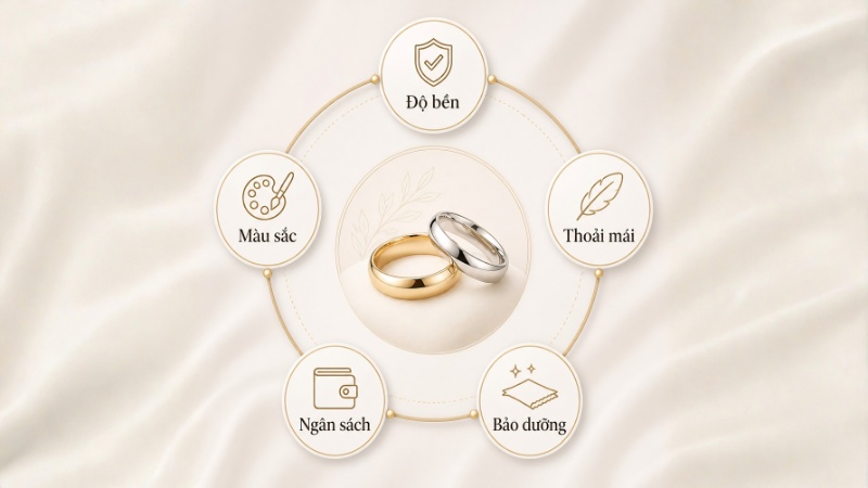 Các tiêu chí chọn chất liệu làm nhẫn cưới bền đẹp