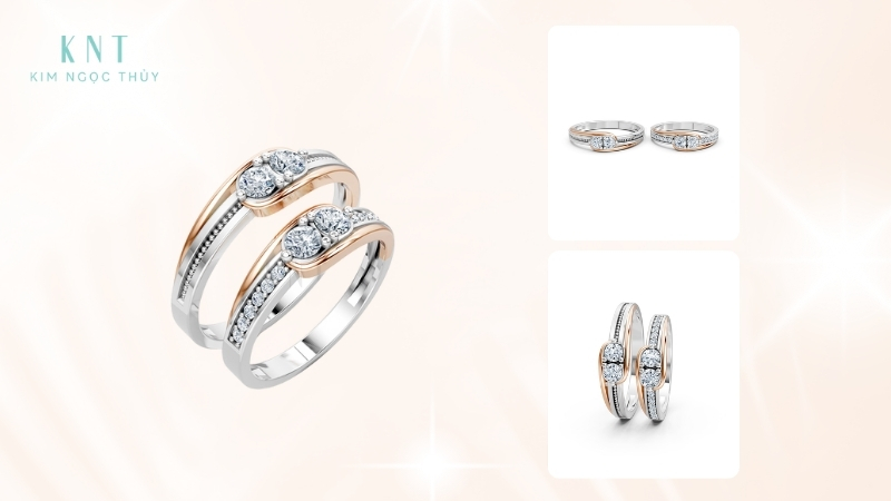 Nhẫn kết hợp giữa vàng hồng và vàng trắng