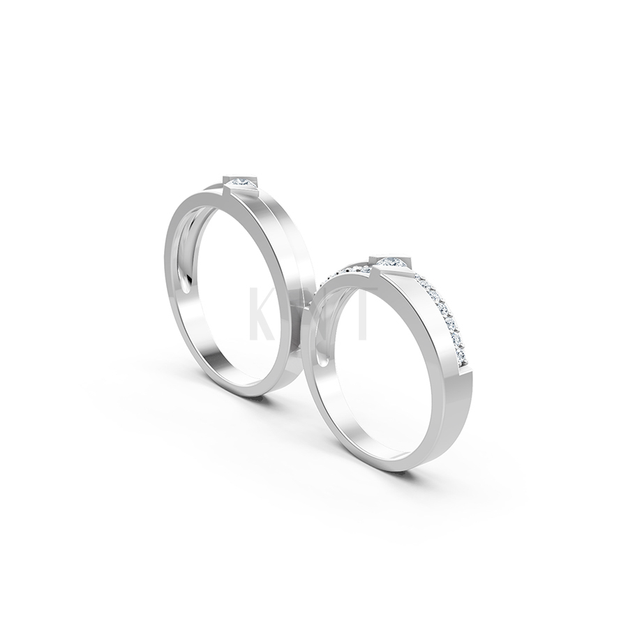 Nhẫn cưới S13 vàng trắng White Gold vàng sáng, đường nét sắc sảo, tinh tế